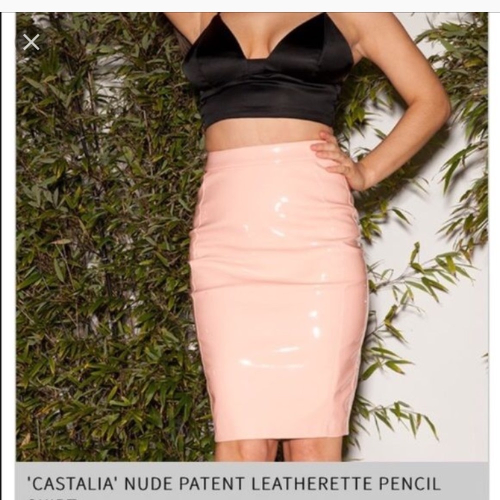 House of CB Nude Patent Leatherette Pencil Skirt
